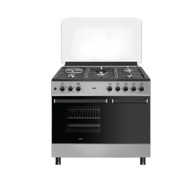 MIKA 90x60 Standing Cooker  – 4 Gas Burners (1 Wok), 1 Electric Hot Plate, 4 Function Electric Oven, Rotisserie, Gas Cylinder Cabinet - MST9041WEG4SB