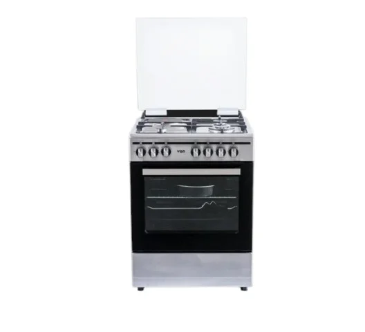 VON 60x60cm, 3+1 Inox Grey Cooker with Electric Oven, Flame Failure Safety Device, Thick Enamel Pan Support - VCF663151FSY